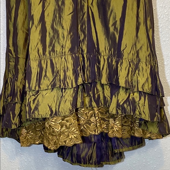 In Love Paris by Carling Metallic Green Boho Embellished Ruffled Midi Skirt - Picture 5 of 8